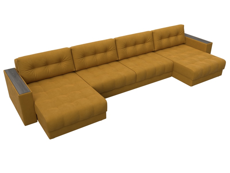 Диван П-образный с декором Лига-049 НПБ Лонг, Велюр, BRUT 10 желтый