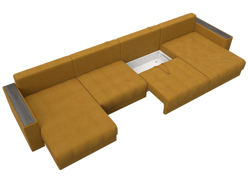 Диван П-образный с декором Лига-049 НПБ Лонг, Велюр, BRUT 10 желтый
