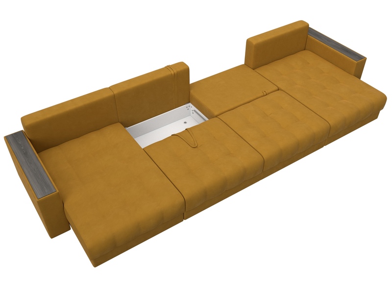 Диван П-образный с декором Лига-049 НПБ Лонг, Велюр, BRUT 10 желтый