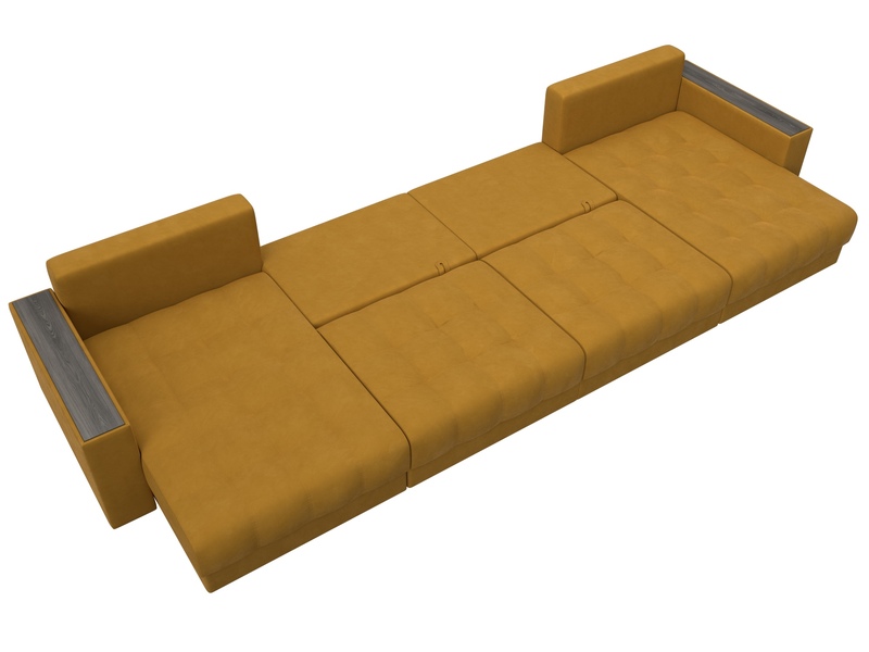 Диван П-образный с декором Лига-049 НПБ Лонг, Велюр, BRUT 10 желтый