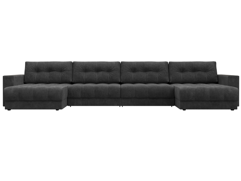 Диван П-образный с декором Лига-049 НПБ Лонг, Велюр, BRUT 16 темно-серый