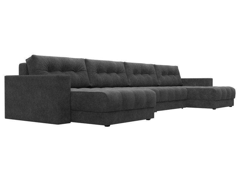 Диван П-образный с декором Лига-049 НПБ Лонг, Велюр, BRUT 16 темно-серый