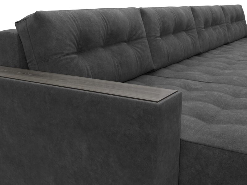Диван П-образный с декором Лига-049 НПБ Лонг, Велюр, BRUT 16 темно-серый