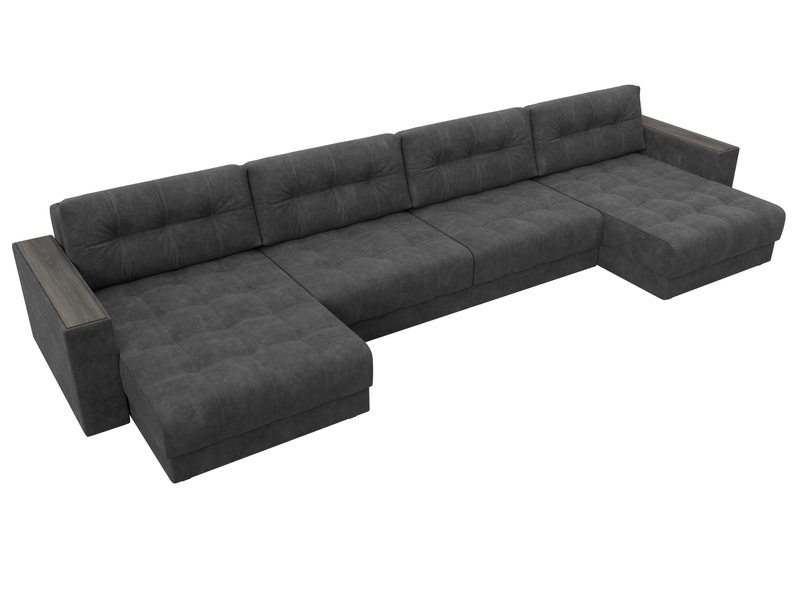 Диван П-образный с декором Лига-049 НПБ Лонг, Велюр, BRUT 16 темно-серый