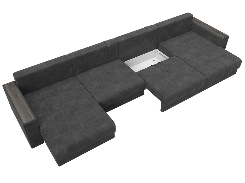 Диван П-образный с декором Лига-049 НПБ Лонг, Велюр, BRUT 16 темно-серый