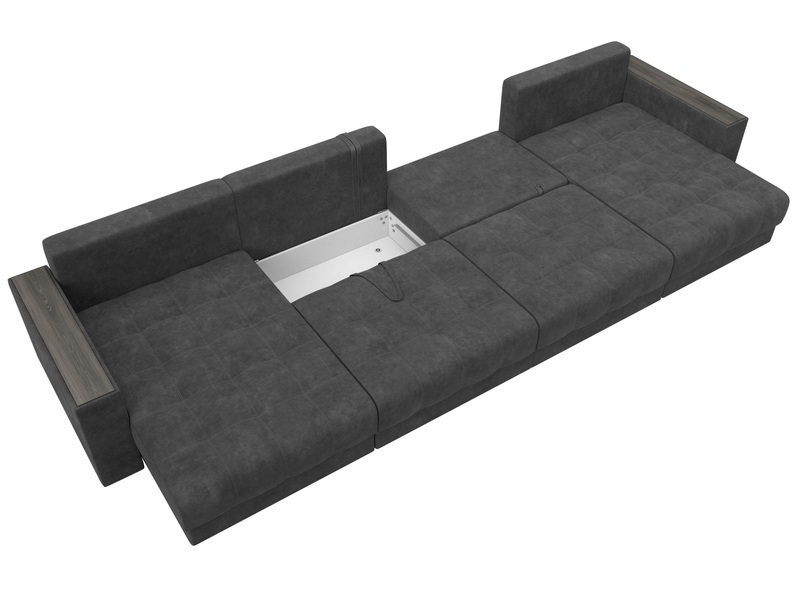 Диван П-образный с декором Лига-049 НПБ Лонг, Велюр, BRUT 16 темно-серый