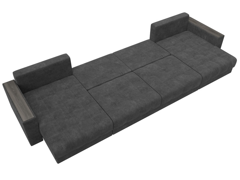 Диван П-образный с декором Лига-049 НПБ Лонг, Велюр, BRUT 16 темно-серый