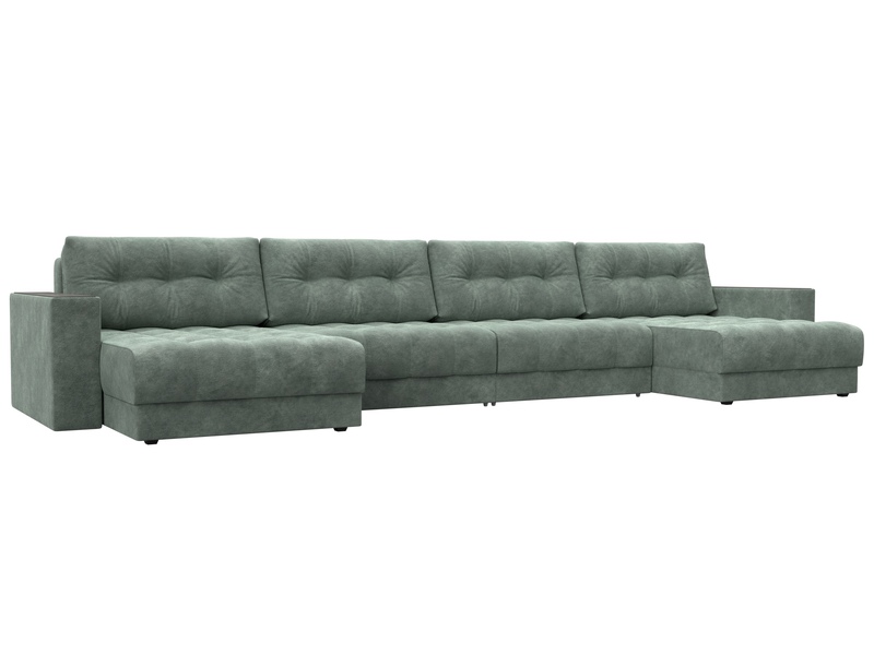 Диван П-образный с декором Лига-049 НПБ Лонг, Велюр, BRUT 08 зеленый