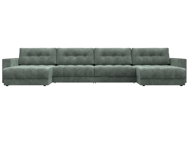 Диван П-образный с декором Лига-049 НПБ Лонг, Велюр, BRUT 08 зеленый