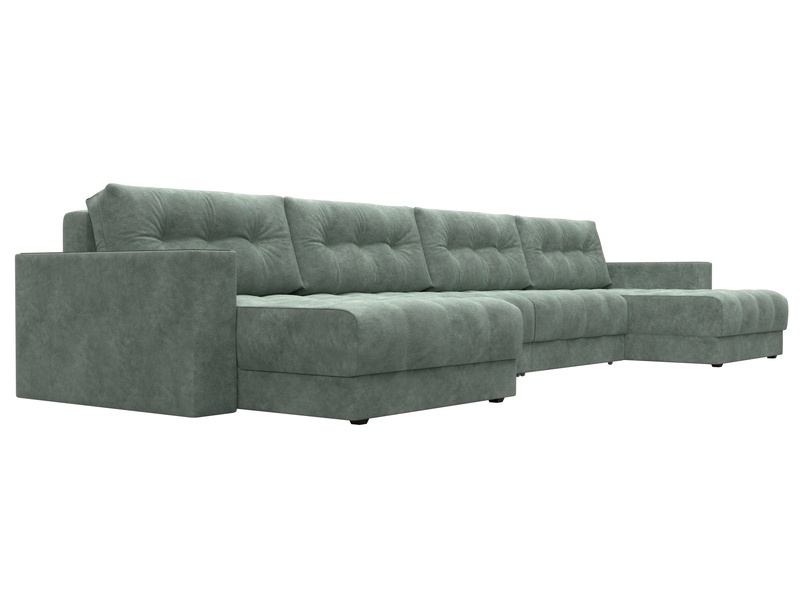 Диван П-образный с декором Лига-049 НПБ Лонг, Велюр, BRUT 08 зеленый