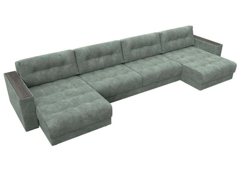 Диван П-образный с декором Лига-049 НПБ Лонг, Велюр, BRUT 08 зеленый