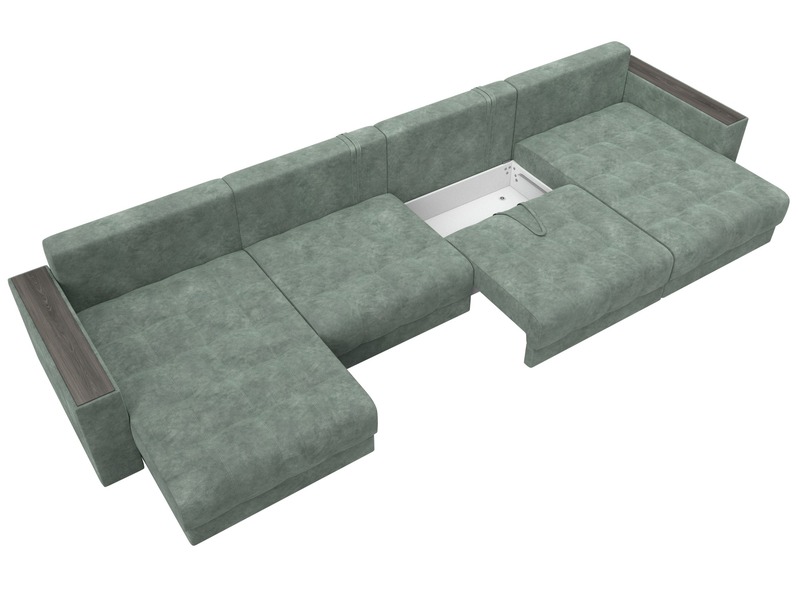 Диван П-образный с декором Лига-049 НПБ Лонг, Велюр, BRUT 08 зеленый