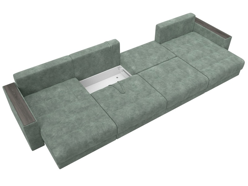 Диван П-образный с декором Лига-049 НПБ Лонг, Велюр, BRUT 08 зеленый