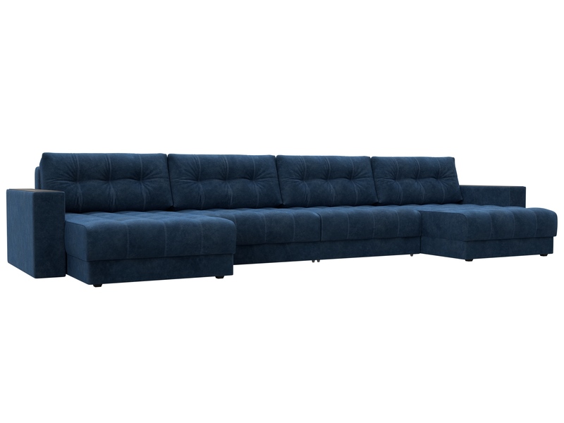 Диван П-образный с декором Лига-049 НПБ Лонг, Велюр, BRUT 11 синий