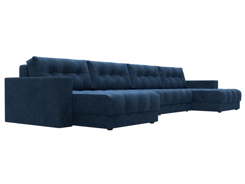 Диван П-образный с декором Лига-049 НПБ Лонг, Велюр, BRUT 11 синий