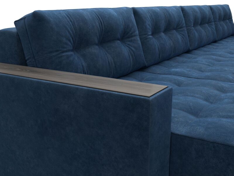 Диван П-образный с декором Лига-049 НПБ Лонг, Велюр, BRUT 11 синий