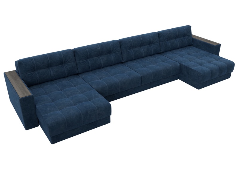 Диван П-образный с декором Лига-049 НПБ Лонг, Велюр, BRUT 11 синий