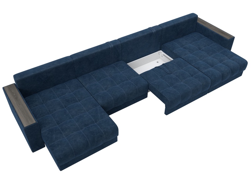 Диван П-образный с декором Лига-049 НПБ Лонг, Велюр, BRUT 11 синий