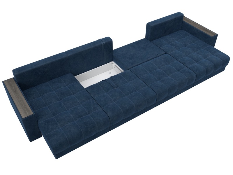 Диван П-образный с декором Лига-049 НПБ Лонг, Велюр, BRUT 11 синий