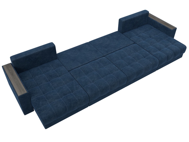 Диван П-образный с декором Лига-049 НПБ Лонг, Велюр, BRUT 11 синий