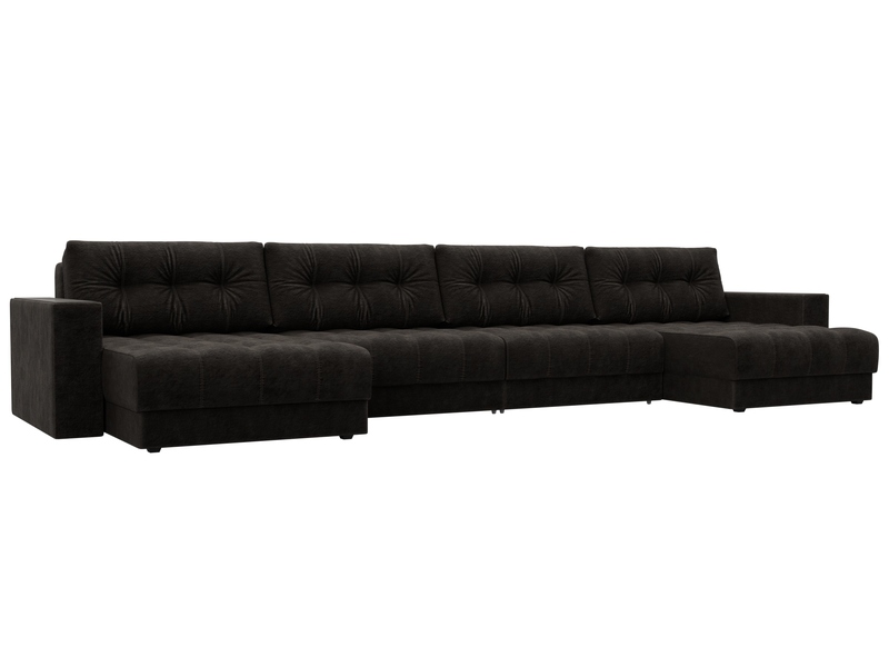 Диван П-образный с декором Лига-049 НПБ Лонг, Велюр, BRUT 17 коричневый