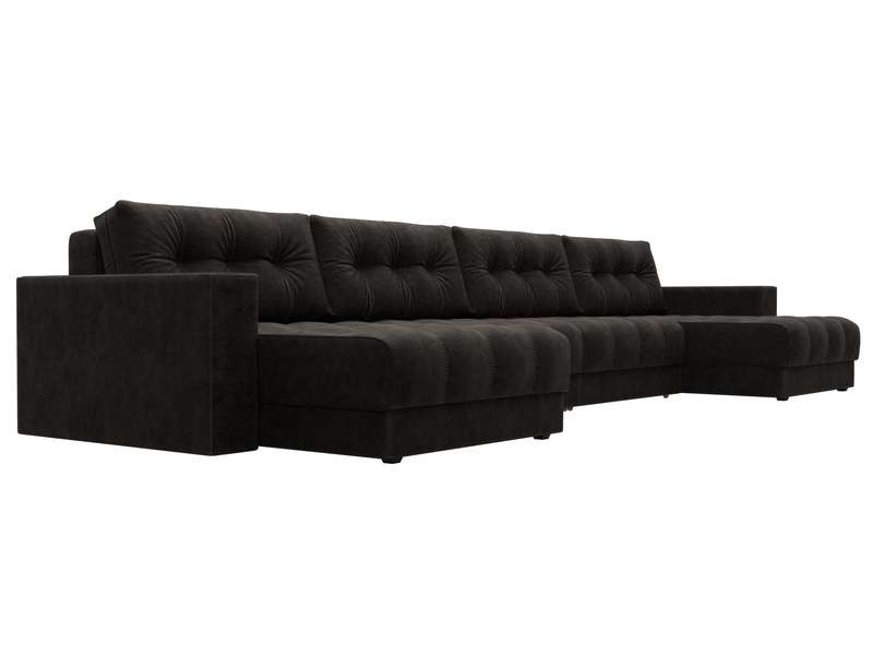 Диван П-образный с декором Лига-049 НПБ Лонг, Велюр, BRUT 17 коричневый