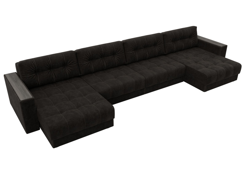 Диван П-образный с декором Лига-049 НПБ Лонг, Велюр, BRUT 17 коричневый