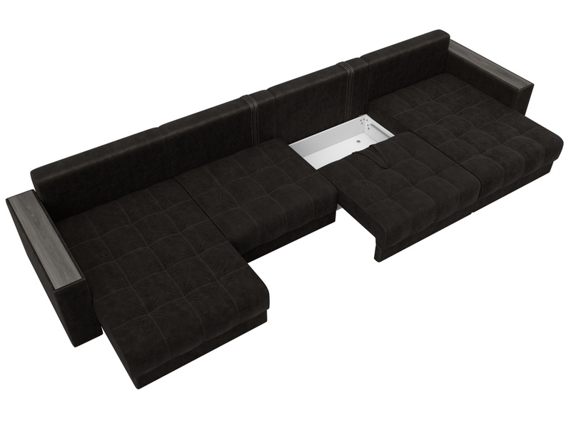 Диван П-образный с декором Лига-049 НПБ Лонг, Велюр, BRUT 17 коричневый