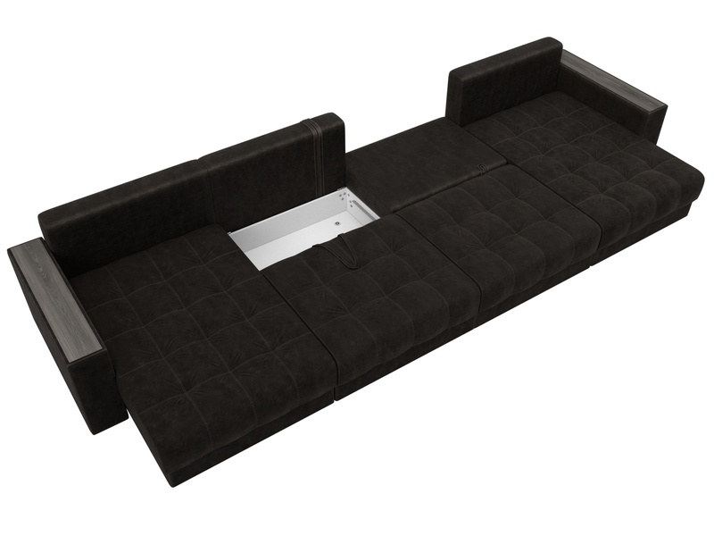 Диван П-образный с декором Лига-049 НПБ Лонг, Велюр, BRUT 17 коричневый