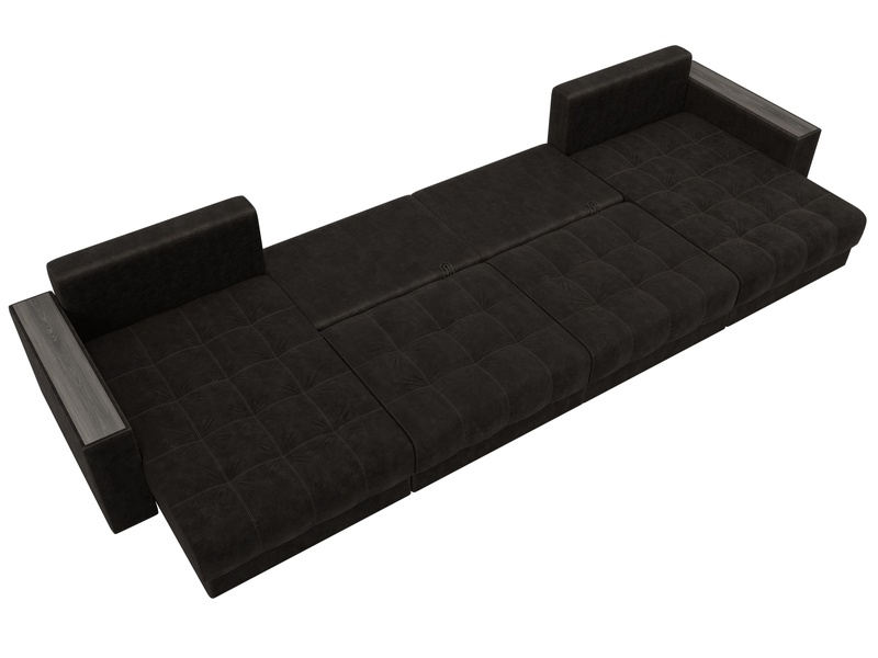 Диван П-образный с декором Лига-049 НПБ Лонг, Велюр, BRUT 17 коричневый