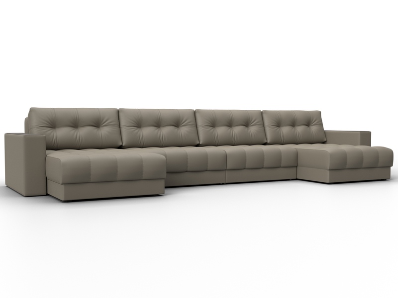 Диван П-образный с декором Лига-049 НПБ Лонг, Экокожа, GRIFON 04 бежевый