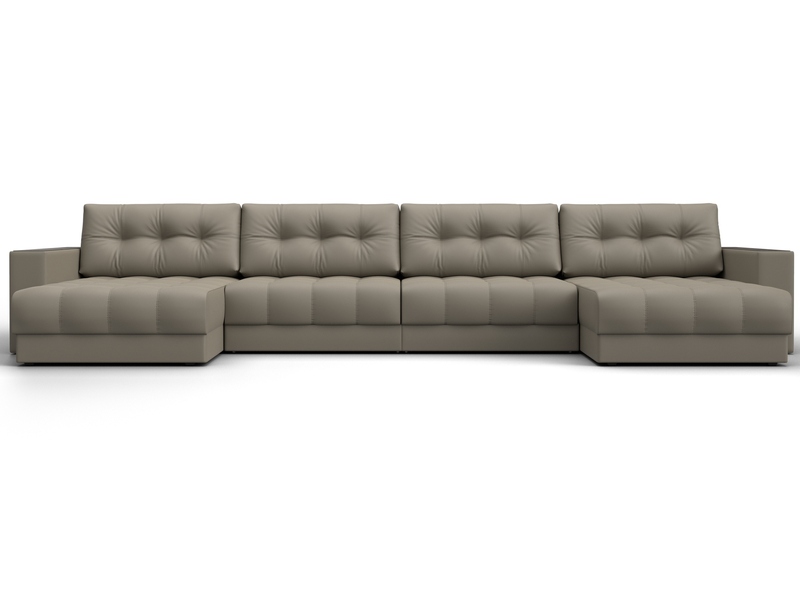 Диван П-образный с декором Лига-049 НПБ Лонг, Экокожа, GRIFON 04 бежевый