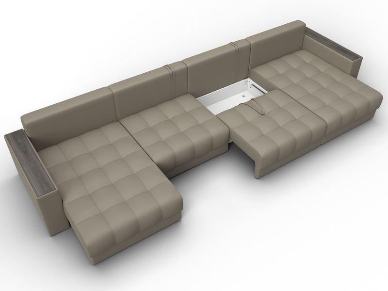 Диван П-образный с декором Лига-049 НПБ Лонг, Экокожа, GRIFON 04 бежевый