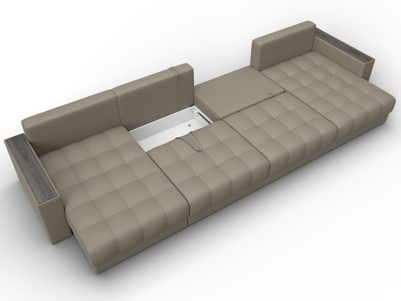 Диван П-образный с декором Лига-049 НПБ Лонг, Экокожа, GRIFON 04 бежевый