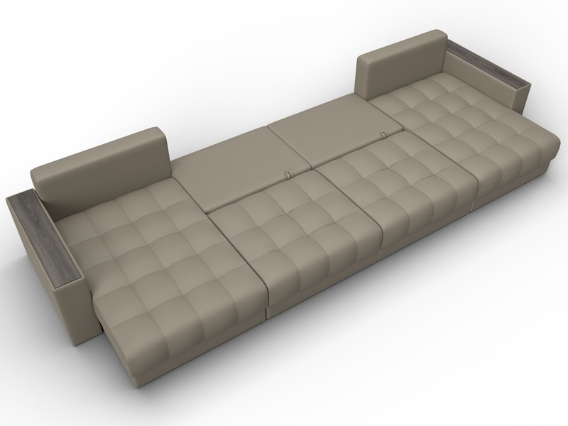 Диван П-образный с декором Лига-049 НПБ Лонг, Экокожа, GRIFON 04 бежевый