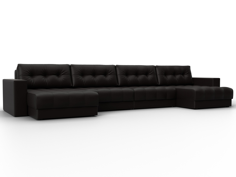 Диван П-образный с декором Лига-049 НПБ Лонг, Экокожа, GRIFON 12 коричневый