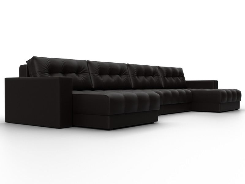 Диван П-образный с декором Лига-049 НПБ Лонг, Экокожа, GRIFON 12 коричневый