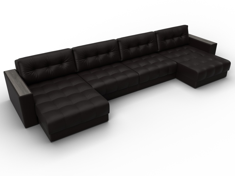 Диван П-образный с декором Лига-049 НПБ Лонг, Экокожа, GRIFON 12 коричневый