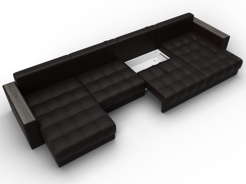 Диван П-образный с декором Лига-049 НПБ Лонг, Экокожа, GRIFON 12 коричневый