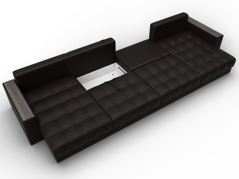 Диван П-образный с декором Лига-049 НПБ Лонг, Экокожа, GRIFON 12 коричневый