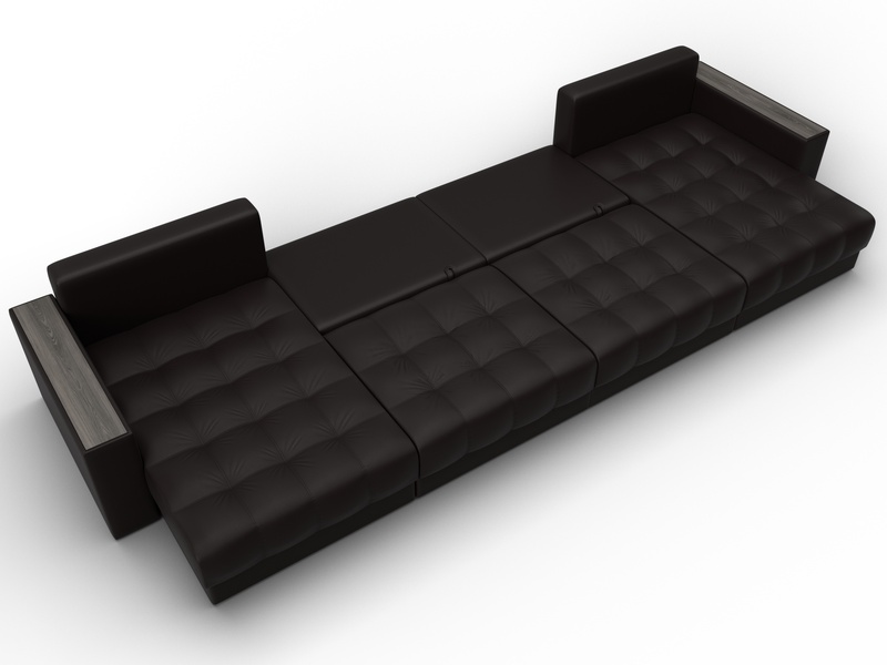 Диван П-образный с декором Лига-049 НПБ Лонг, Экокожа, GRIFON 12 коричневый