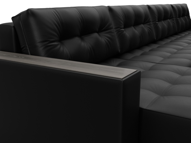 Диван П-образный с декором Лига-049 НПБ Лонг, Экокожа, GRIFON 18 черный