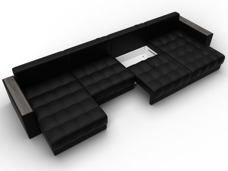 Диван П-образный с декором Лига-049 НПБ Лонг, Экокожа, GRIFON 18 черный