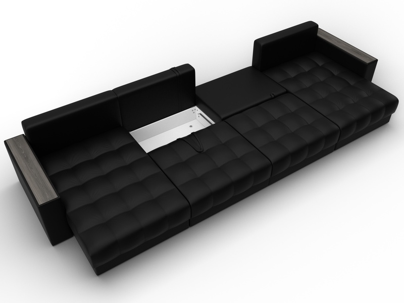 Диван П-образный с декором Лига-049 НПБ Лонг, Экокожа, GRIFON 18 черный