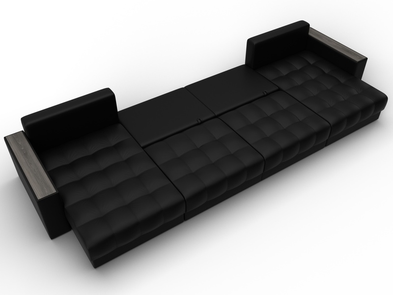 Диван П-образный с декором Лига-049 НПБ Лонг, Экокожа, GRIFON 18 черный