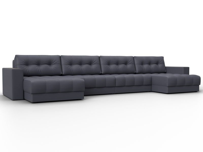 Диван П-образный с декором Лига-049 НПБ Лонг, Экокожа, GRIFON 15 серый