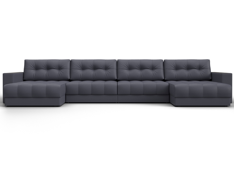 Диван П-образный с декором Лига-049 НПБ Лонг, Экокожа, GRIFON 15 серый