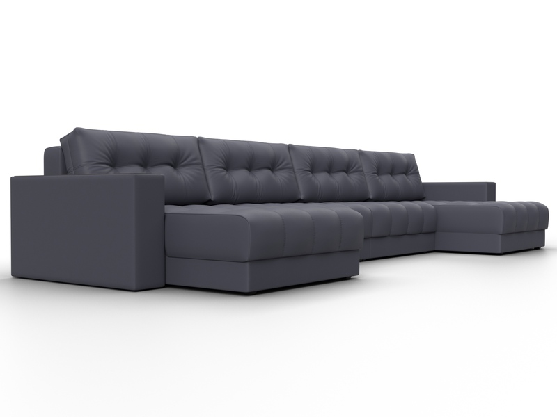 Диван П-образный с декором Лига-049 НПБ Лонг, Экокожа, GRIFON 15 серый