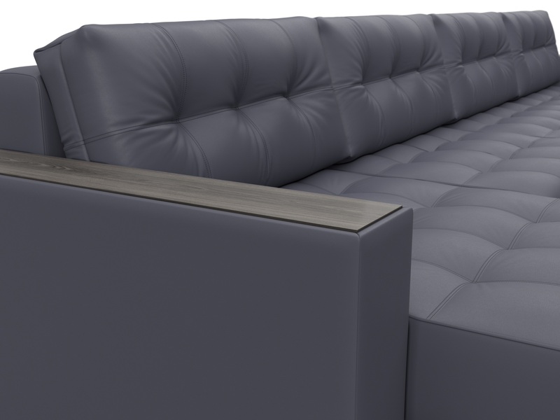 Диван П-образный с декором Лига-049 НПБ Лонг, Экокожа, GRIFON 15 серый