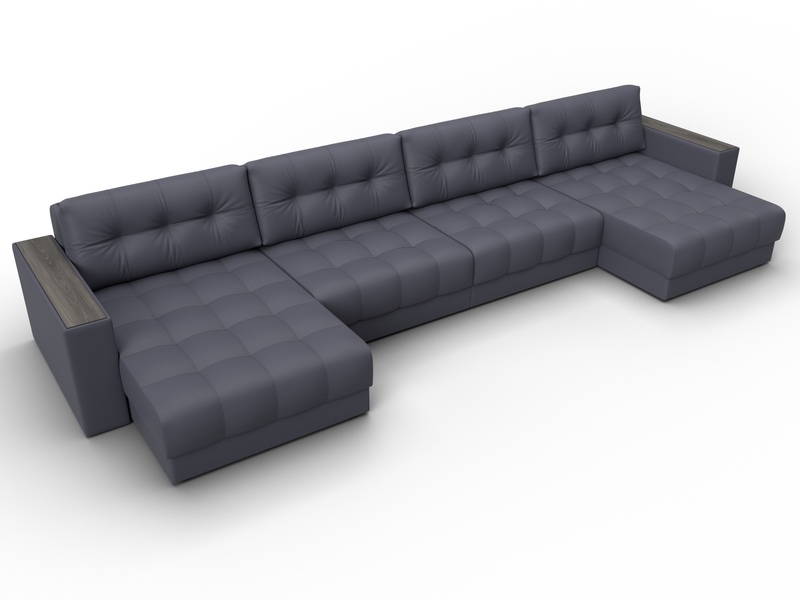 Диван П-образный с декором Лига-049 НПБ Лонг, Экокожа, GRIFON 15 серый